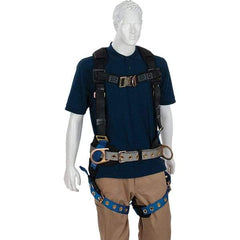 PRO-SAFE - 310 Lb Capacity, Size X-Large, Full Body Construction Harness - Polyester, Tongue Buckle Leg Straps, Tongue Buckle Chest Strap, Gray/Blue, AntiTangle Strap & Back D Ring - Exact Industrial Supply