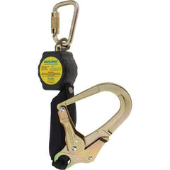 PRO-SAFE - 6' Long, 350 Lb Capacity, Ultra-High Molecular Weight Polyethylene Webbing Self-Retracting Lifeline - Steel Locking Rebar Hook Connector, Steel Carabiner Connector, Black - Exact Industrial Supply