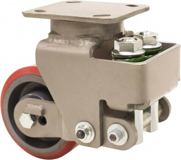 Hamilton - 5" Diam x 2" Wide, Polyurethane Mold on to Cast Iron Center Swivel Caster - 1,250 Lb Capacity, Top Plate Mount, 4" x 5" Plate, Sealed Precision Ball Bearing Bearing - Exact Industrial Supply