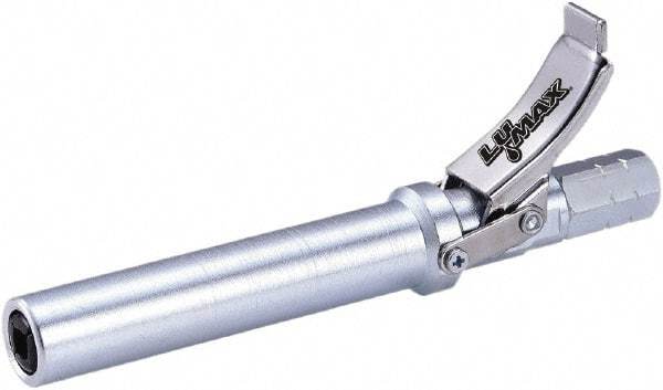 lumax - 15,000 Operating psi, 1/8 Thread, Steel Fixed Grease Gun Coupler - NPT (F) Thread, 22,000 psi Burst Pressure, Silver - Exact Industrial Supply