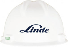 Hard Hat: Impact Resistant, Full Brim, Type 1, Class E, 8-Point Suspension White, Polyethylene, Slotted