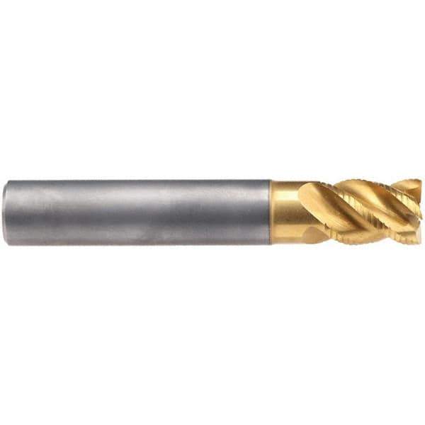 Emuge - 20mm Diam, 26mm LOC, 4 Flute Solid Carbide Roughing & Finishing End Mill - TiN/TiAlN Finish, 92mm OAL, 20mm Shank Diam, Cylindrical Shank, 45° Helix, Stub Length - Exact Industrial Supply