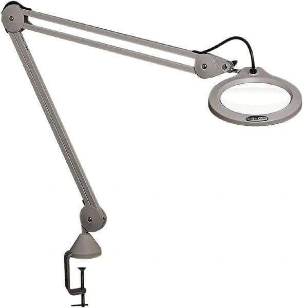 Vision Engineering - 45" Arm, Spring Suspension, Clamp Mount, LED, Light Gray, Magnifying Task Light - 10 Watts, 100-240 Volts, 2.25x Magnification, 5" Wide x 8" Long - Exact Industrial Supply