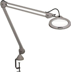 Vision Engineering - 30" Arm, Spring Suspension, Clamp Mount, LED, Light Gray, Magnifying Task Light - 10 Watts, 100-240 Volts, 2.25x Magnification, 5" Wide x 8" Long - Exact Industrial Supply