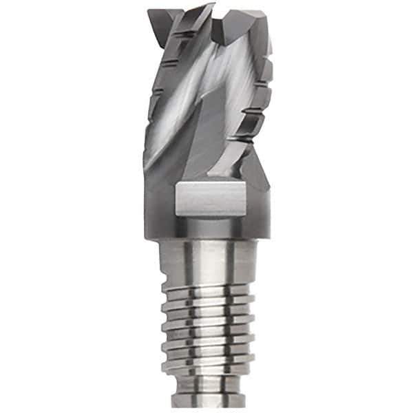 Kennametal - 1/2" Diam, 3/8" LOC, 3 Flute, 0.015" Corner Radius End Mill Head - Solid Carbide, AlTiN Finish, Duo-Lock 12 Connection, Spiral Flute, 35° Helix, Centercutting - Exact Industrial Supply