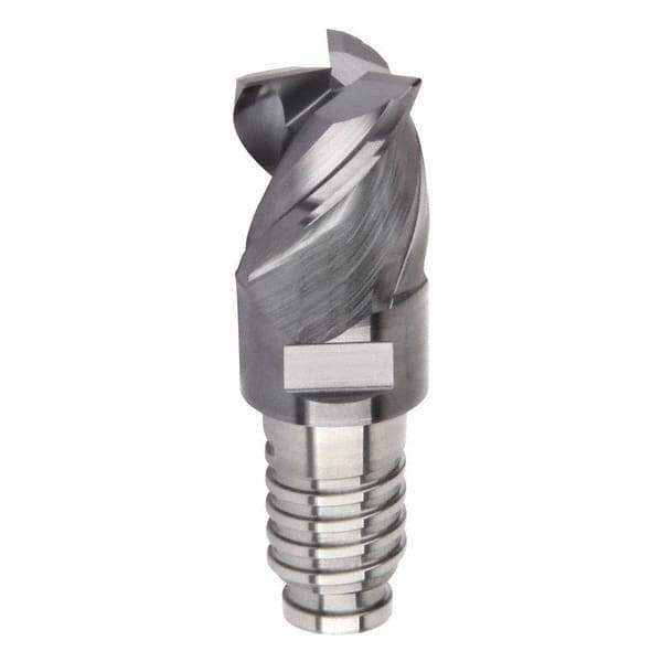 Kennametal - 3/8" Diam, 9/32" LOC, 3 Flute, 0.015" Corner Radius End Mill Head - Solid Carbide, AlTiN Finish, Duo-Lock 10 Connection, Spiral Flute, 42, 45 & 48° Helix, Centercutting - Exact Industrial Supply