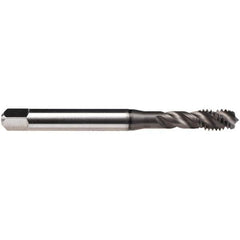 Emuge - M3x0.50 Metric, 4 Flute, 45° Helix, Bottoming Chamfer, GLT-1 Finish, High Speed Steel Spiral Flute STI Tap - Right Hand Flute, 56mm OAL, 3.5mm Shank Diam, 11mm Thread Length, 6H (mod) Class of Fit, Series Enorm Z/E - Exact Industrial Supply