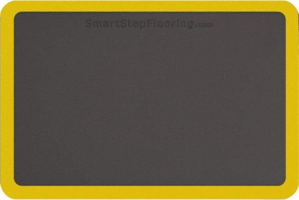 Smart Step - 3' Long x 2' Wide, Dry Environment, Anti-Fatigue Matting - Gray with Yellow Borders, Urethane with Urethane Sponge Base, Beveled on All 4 Sides - Exact Industrial Supply