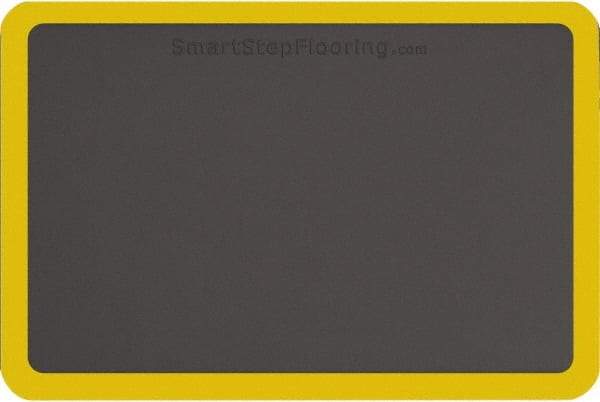 Smart Step - 3' Long x 2' Wide, Dry Environment, Anti-Fatigue Matting - Gray with Yellow Borders, Urethane with Urethane Sponge Base, Beveled on All 4 Sides - Exact Industrial Supply