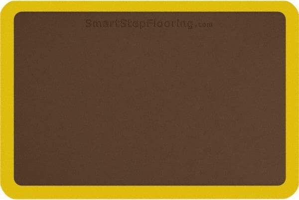 Smart Step - 3' Long x 2' Wide, Dry Environment, Anti-Fatigue Matting - Brown with Yellow Borders, Urethane with Urethane Sponge Base, Beveled on All 4 Sides - Exact Industrial Supply