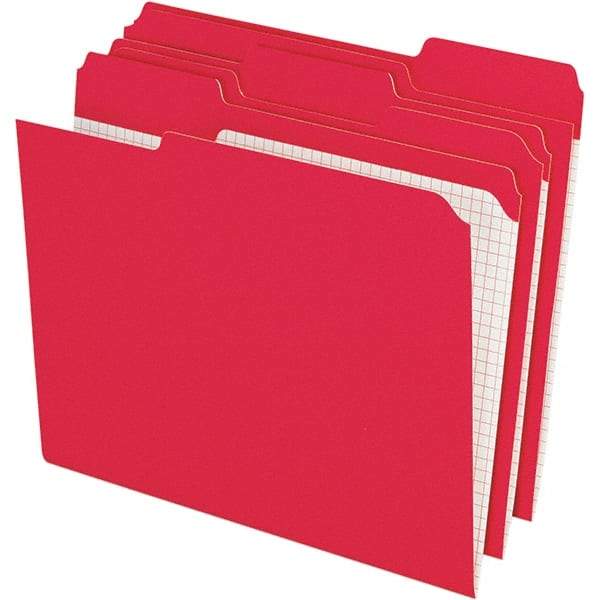 Pendaflex - 11-5/8 x 9-1/2", Letter Size, Red, File Folders with Top Tab - 11 Point Stock, Assorted Tab Cut Location - Exact Industrial Supply