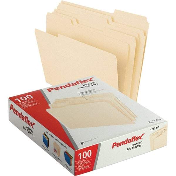 Pendaflex - 11-5/8 x 9-1/2", Letter Size, Manila, File Folders with Top Tab - 11 Point Stock, Assorted Tab Cut Location - Exact Industrial Supply