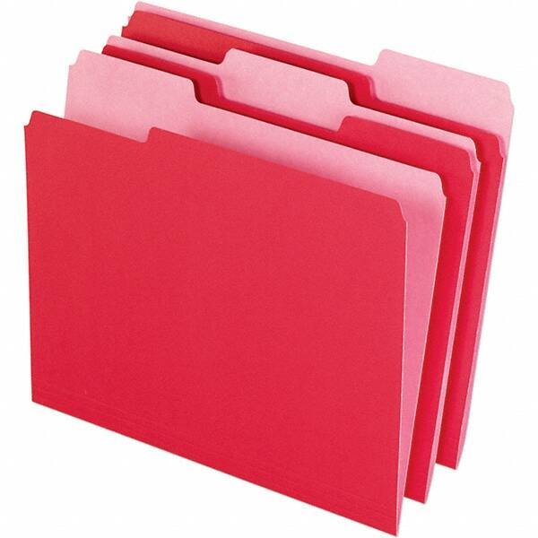 Pendaflex - 11-5/8 x 9-3/16", Letter Size, Red, File Folders with Top Tab - 11 Point Stock, Assorted Tab Cut Location - Exact Industrial Supply