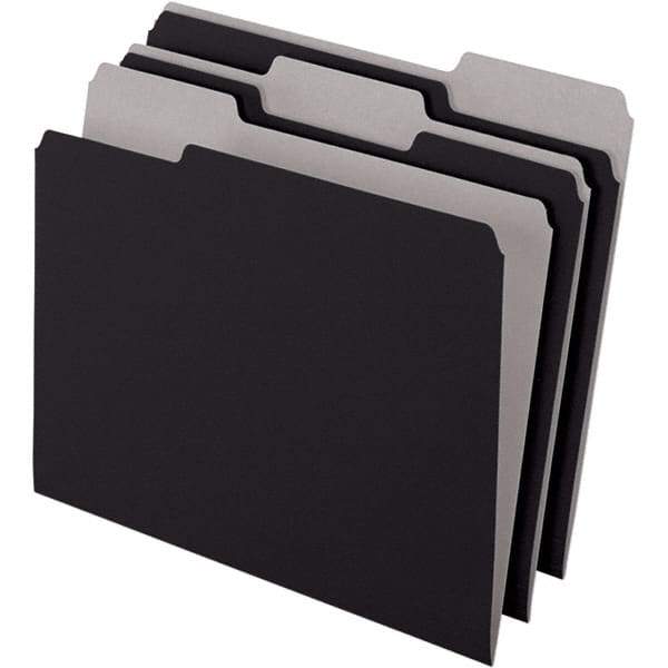 Pendaflex - 11-5/8 x 9-3/16", Letter Size, Black, File Folders with Top Tab - 11 Point Stock, Assorted Tab Cut Location - Exact Industrial Supply