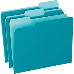 Pendaflex - 11-5/8 x 9-1/2", Letter Size, Teal, File Folders with Top Tab - 11 Point Stock, Assorted Tab Cut Location - Exact Industrial Supply