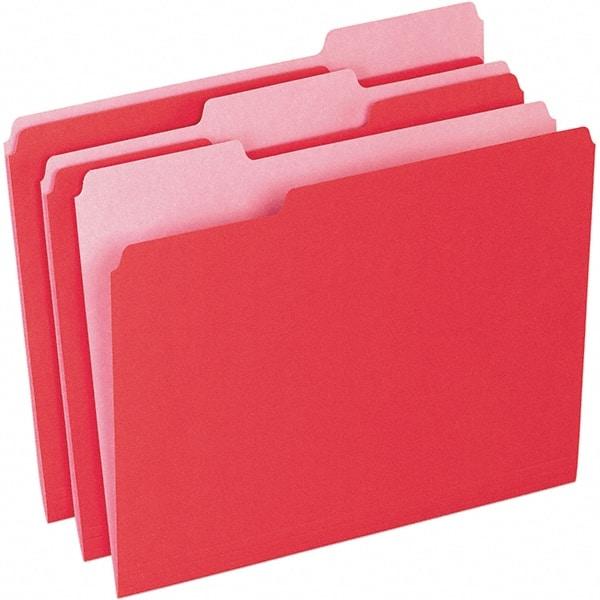 Pendaflex - 11-5/8 x 9-1/2", Letter Size, Red/Light Red, File Folders with Top Tab - 11 Point Stock, Assorted Tab Cut Location - Exact Industrial Supply
