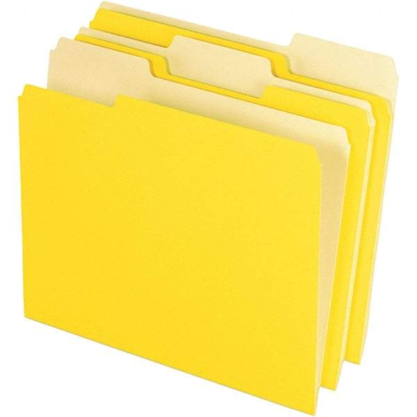 Pendaflex - 11-5/8 x 9-1/2", Letter Size, Yellow, File Folders with Top Tab - 11 Point Stock, Assorted Tab Cut Location - Exact Industrial Supply
