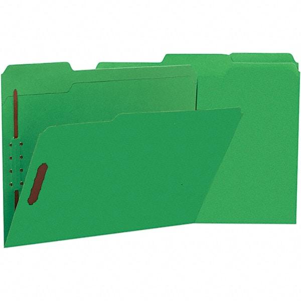 UNIVERSAL - 8-1/2 x 11", Letter Size, Green, File Folders with Top Tab - 11 Point Stock, Assorted Tab Cut Location - Exact Industrial Supply