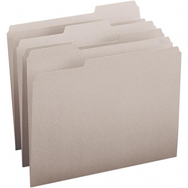 SMEAD - 11-5/8 x 9-1/2", Letter Size, Gray, File Folders with Top Tab - 11 Point Stock, Assorted Tab Cut Location - Exact Industrial Supply