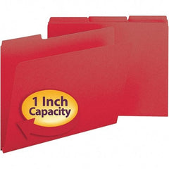 SMEAD - 11-3/4 x 9-1/2", Letter Size, Bright Red, File Folders with Top Tab - 23 Point Stock, Assorted Tab Cut Location - Exact Industrial Supply