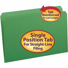 SMEAD - 14-3/4 x 9-1/2", Legal, Green, File Folders with Top Tab - 11 Point Stock, Straight Tab Cut Location - Exact Industrial Supply