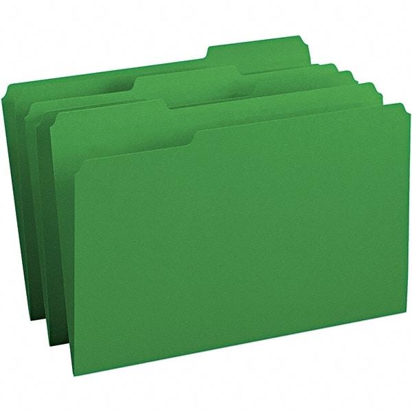 SMEAD - 14-3/4 x 9-1/2", Legal, Green, File Folders with Top Tab - 11 Point Stock, Assorted Tab Cut Location - Exact Industrial Supply