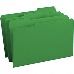SMEAD - 14-3/4 x 9-1/2", Legal, Green, File Folders with Top Tab - 11 Point Stock, Assorted Tab Cut Location - Exact Industrial Supply