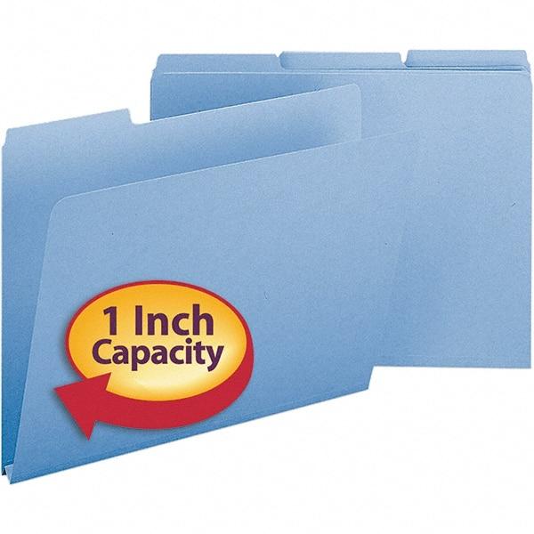 SMEAD - 11-3/4 x 9-1/2", Letter Size, Blue, File Folders with Top Tab - 23 Point Stock, Assorted Tab Cut Location - Exact Industrial Supply