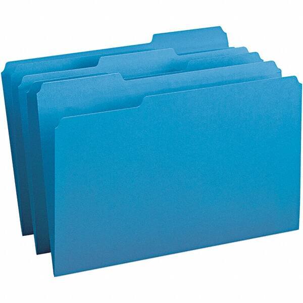 SMEAD - 14-3/4 x 9-1/2", Legal, Blue, File Folders with Top Tab - 11 Point Stock, Assorted Tab Cut Location - Exact Industrial Supply