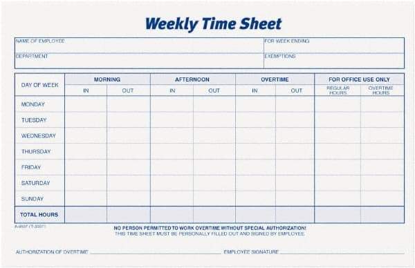 TOPS - 8-1/2" High x 5-1/2" Wide Weekly Time Sheets - Purple, White, Use with Manual Entries - Exact Industrial Supply