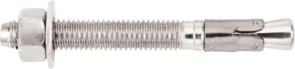 Powers Fasteners - 5/8" Diam, 5/8" Drill, 4-3/4" OAL, 2-1/4" Min Embedment Wedge Expansion Concrete Anchor - 1035 Case Hardened Steel, Zinc-Plated Finish, Hex Nut Head, Hex Drive, 2-7/8" Thread Length - Exact Industrial Supply