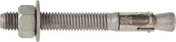 Powers Fasteners - 3/4" Diam, 3/4" Drill, 7" OAL, 1-1/2" Min Embedment Wedge Expansion Concrete Anchor - 1035 Carbon Steel, Hot Dipped Galvanized Finish, Hex Nut Head, Hex Drive, 4-5/8" Thread Length - Exact Industrial Supply