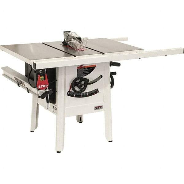 Jet - 10" Blade Diam, 5/8" Arbor Diam, 1 Phase Table Saw - 1-3/4 hp, 27" Wide, 115 Volt, 3-1/8" Cutting Depth - Exact Industrial Supply