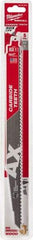 Milwaukee Tool - 12" Long x 1" Thick, Carbide Reciprocating Saw Blade - Tapered Profile, 5 TPI, Toothed Edge, Universal Shank - Exact Industrial Supply