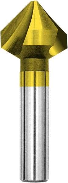 Magafor - 30mm Head Diam, 0.472" Shank Diam, 3 Flute 90° Cobalt Countersink - TiN Finish, 2-3/4" OAL, Single End, Straight Shank, Right Hand Cut - Exact Industrial Supply
