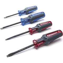 Screwdriver Set: 4 Pc, Phillips & Slotted Includes #2 x 4, 3/16 x 4, Phillips:#1 x 3, Slotted: 1/4 x 4