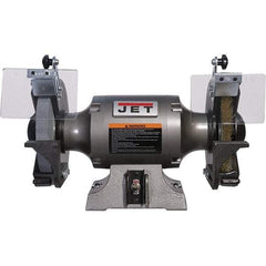 Jet - 8" Wheel Diam, 1 hp Bench Grinder - 5/8" Arbor Hole Diam, 1 Phase, 3,450 Max RPM, 115 Volts - Exact Industrial Supply