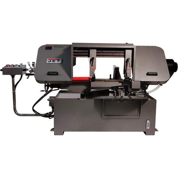 Jet - 19-1/4 x 4" Max Capacity, Semi-Automatic Variable Speed Pulley Horizontal Bandsaw - 90 to 370 SFPM Blade Speed, 230/460 Volts, 45 & 90°, 3 hp, 3 Phase - Exact Industrial Supply