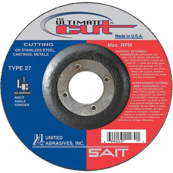 Sait - 6" Wheel Diam, 7/8" Arbor Hole, Type 27 Depressed Center Wheel - Coarse Grade, Ceramic, 10,200 Max RPM - Exact Industrial Supply