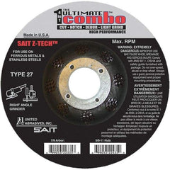Sait - 6" Wheel Diam, 7/8" Arbor Hole, Type 27 Depressed Center Wheel - Coarse Grade, Zirconia Alumina, 10,200 Max RPM - Exact Industrial Supply