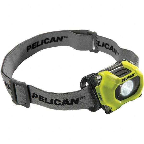Pelican Products, Inc. - White LED Bulb, 118 Lumens, Hands-free Flashlight - Yellow Polycarbonate Body, 3 AAA Alkaline Batteries Included - Exact Industrial Supply