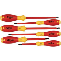 Wiha - 6 Piece Slotted, Phillips & Square Screwdriver Set - Bit Sizes: Philips #1 & #2, Comes in Vinyl Pouch - Exact Industrial Supply