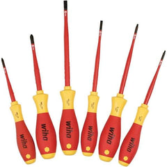 Wiha - 6 Piece Slotted, Phillips & Square Screwdriver Set - Bit Sizes: Philips #1 & #2, Comes in Box - Exact Industrial Supply