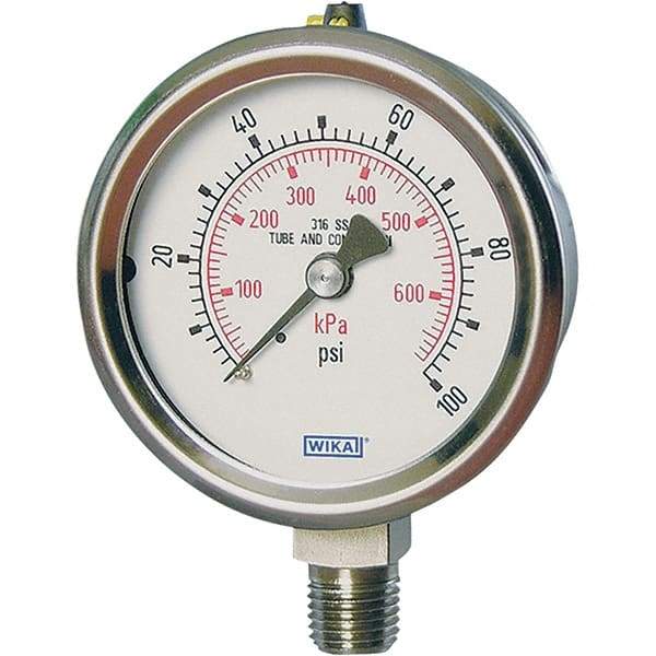 Wika - 2-1/2" Dial, 1/4 Thread, -1-15 Scale Range, Pressure Gauge - Lower Connection Mount, Accurate to 2-1-2% of Scale - Exact Industrial Supply