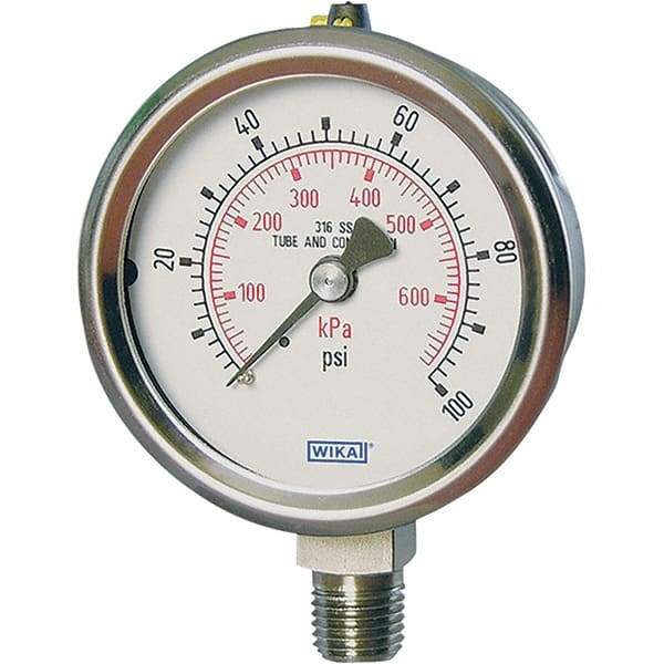 Wika - 2-1/2" Dial, 1/4 Thread, -1-25 Scale Range, Pressure Gauge - Lower Connection Mount, Accurate to 2-1-2% of Scale - Exact Industrial Supply