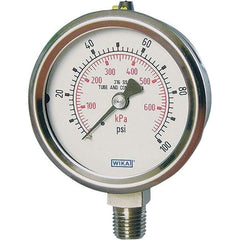 Wika - 2-1/2" Dial, 1/4 Thread, 0-400 Scale Range, Pressure Gauge - Lower Connection Mount, Accurate to 2-1-2% of Scale - Exact Industrial Supply