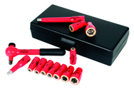 Insulated 1/4" Drive Socket Inch Set 3/16"- 9/16" Sockets; 50mm & 100mm Extension Bar and 1/4" Drive Ratchet in Storage Box 13 Pieces - Exact Industrial Supply