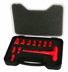 Insulated 1/4" Metric T-Handle Socket Set Includes Socket Sizes: 5; 6; 7; 8; 9; 10; 11; 12; 13; 14mm and T handle in Storage Box. 11 Pieces - Exact Industrial Supply