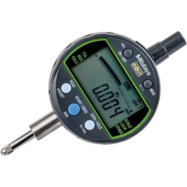 Mitutoyo - 0 to 1/2" Range, 0.00005, 0.0001 & 0.0005" Graduation, Electronic Drop Inidicator - Lug Back, 0.0001" Accuracy, LCD Display, Inch & Metric - Exact Industrial Supply