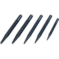 Mitutoyo - 5 Piece, 1/16 to 5/32", Pin Punch Set - Round Shank, Comes in Plastic Sleeve - Exact Industrial Supply